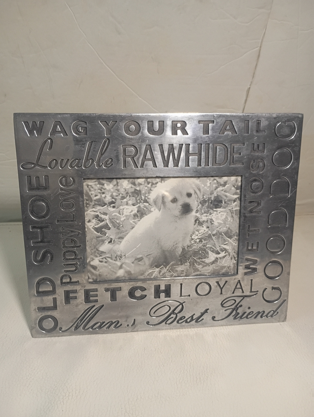 Dog-Themed Pewter-Toned Metal Picture Frame.